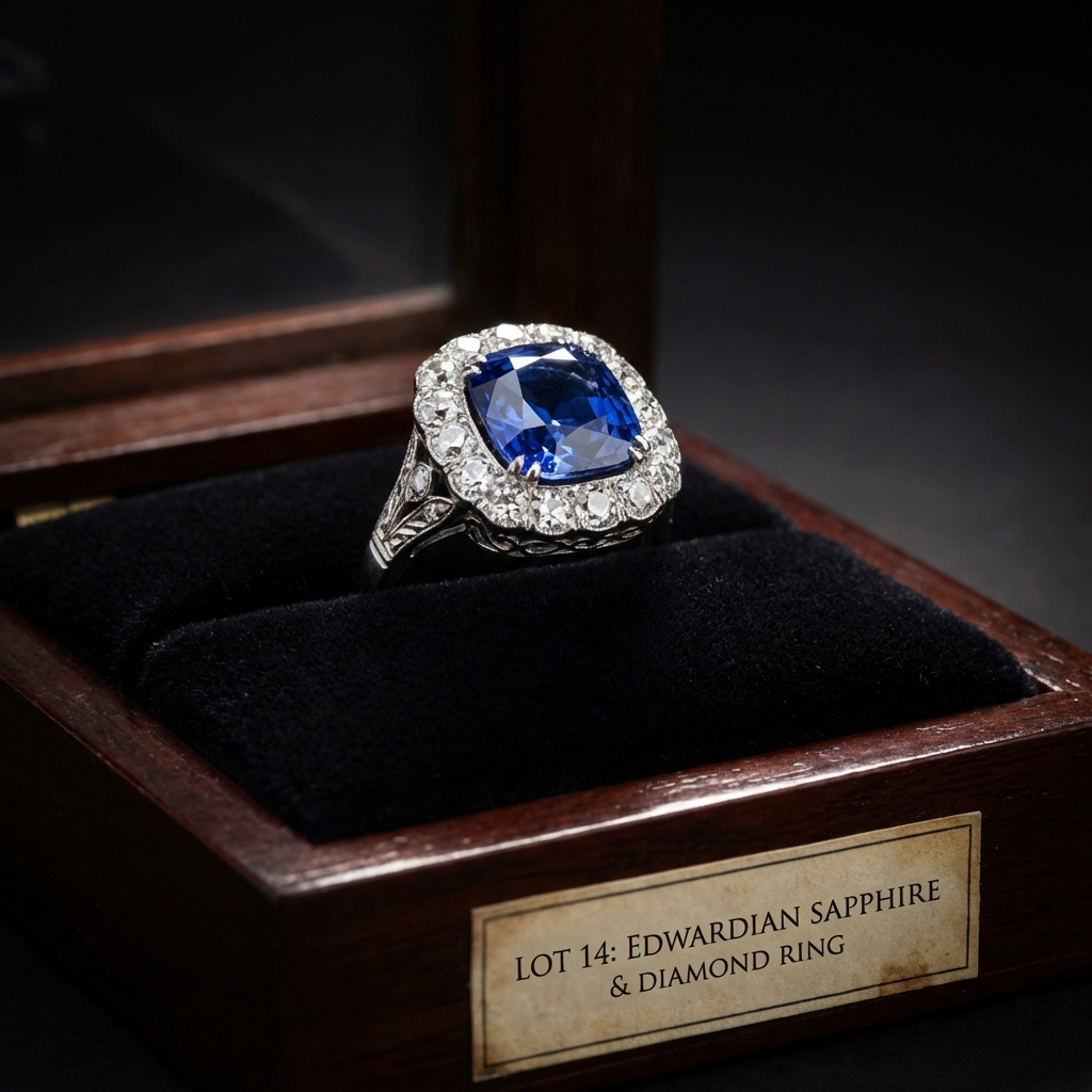 Sapphire and diamond ring presented in a private gallery